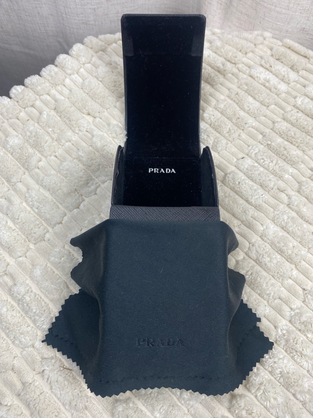 PRADA Authentic Black Textured Hard Sunglasses Case & Microfiber Cleaning Cloth